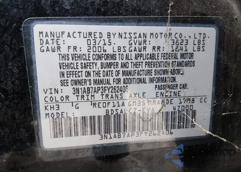 2015 Nissan Sentra S from USA, damaged, VIN 3N1AB7AP3FY262406